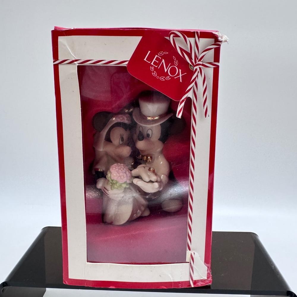Lenox Ornament Ivory Mickey Minnie Wedding Disney Bride Groom Gold Accents